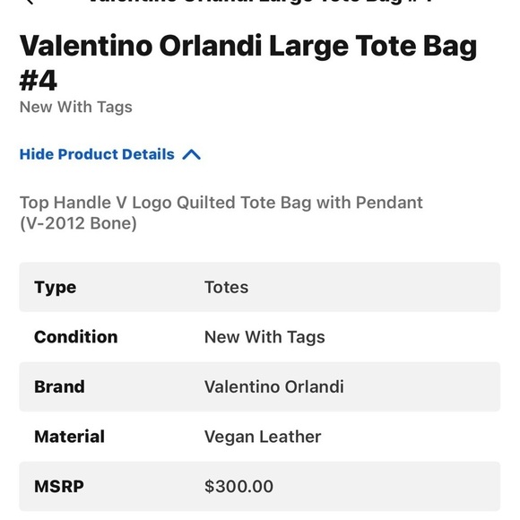 NWT Valentino Orlandi Large Bone Colored Tote Bag MSRP‎ $300🔥🔥 - Picture 5 of 5